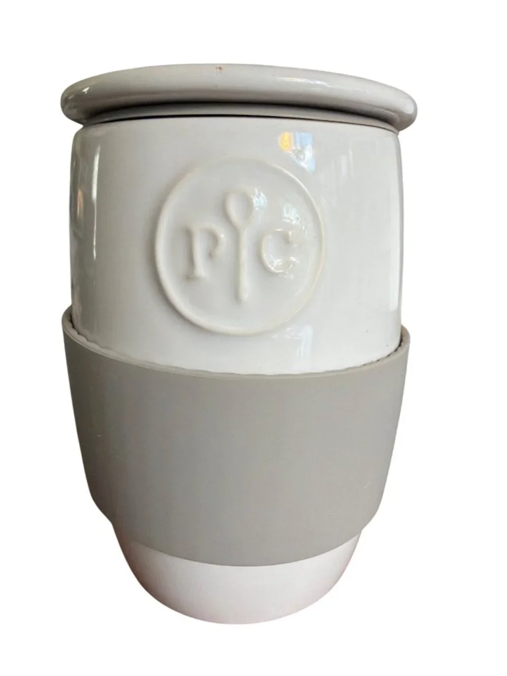 Pampered Chef White Ceramic Egg Cooker Microwave Oatmeal 1529 Silicone Sleeve